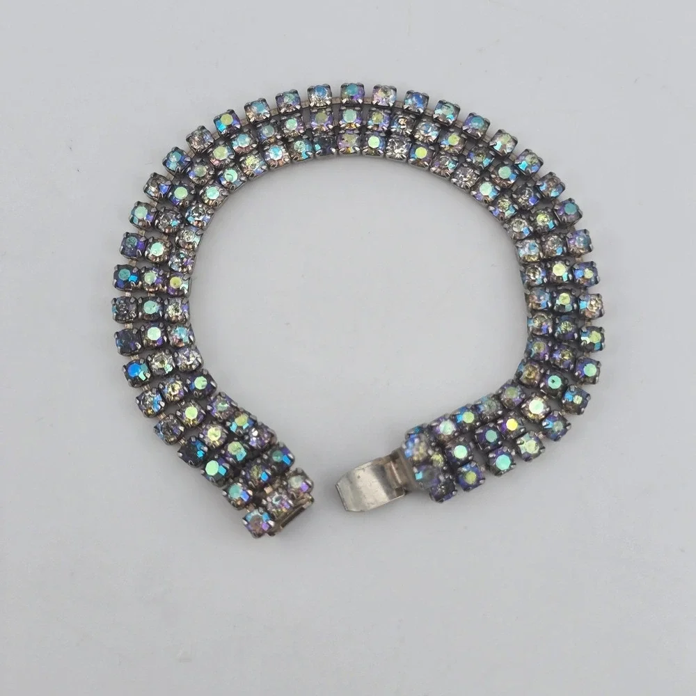 Vintage Weiss Blue AB Rhinestone Bracelet Size 6.5